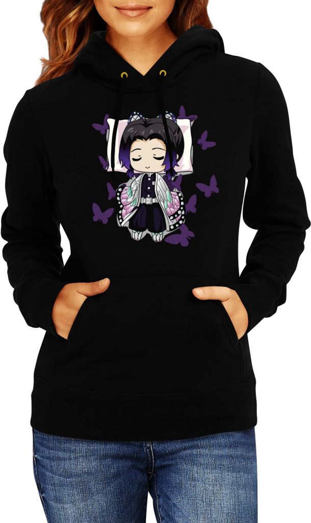 Damen Kapuzenpullover Demon Anime Slayer Kimetsu No Yaiba Shinobu Kocho Sleeping, Lady M / Schwarz
