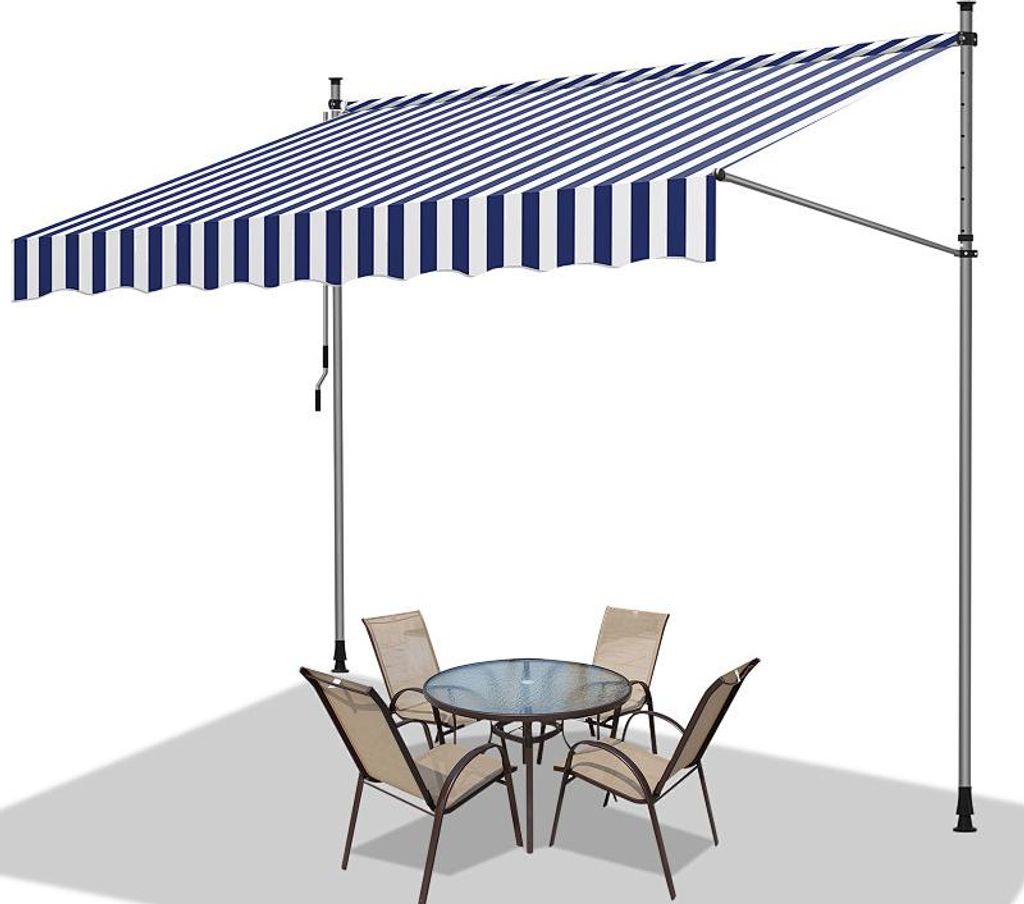 Izrielar Klemmmarkise mit Handkurbel, 350x120cm Balkonmarkise, UV-beständig 50+ höhenverstellbar Sonnenschutz ohne Bohren für Terrasse und Balko...