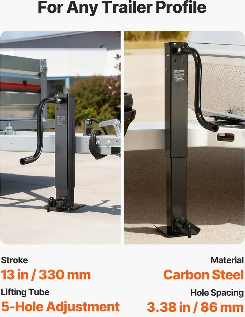 Cric de remorque haute capacité 5,4t à manivelle et profilé carré durable