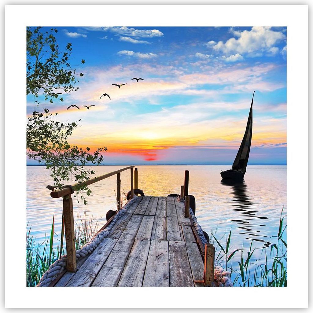 Poster - Poster ohne Rahmen - Brücke See - 50x50 cm - Wand Bild - Wanddeko - Wandbilder - Kunstposter - Wandposter - Bilder - Kunstdruck - Wanddek...