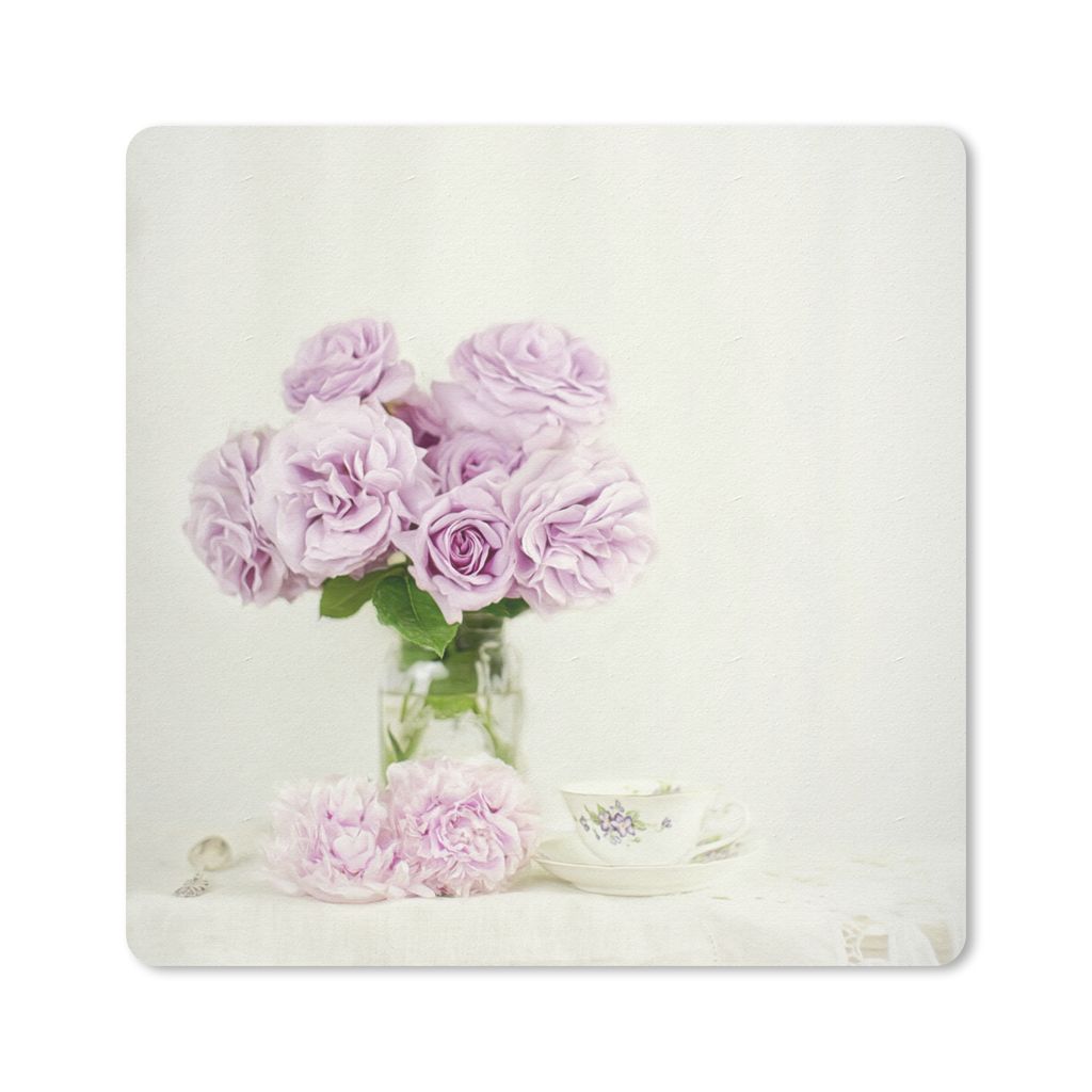 MuchoWow Mauspad Mousepad Blumenstrauß aus rosa Pfingstrosen an einer Teetasse 20x20 cm - Mousepads - Maus Mat - Pad - Mausunterlage - Desk Mat ...