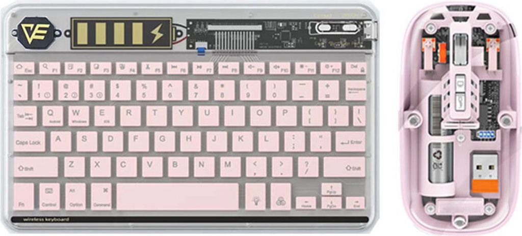 Tastatur und Maus Set kabellos BT3,0 LED bunte Hintergrundbeleuchtung, transparente Designs, Stummschalttaste, magnetischem Design, Rosa