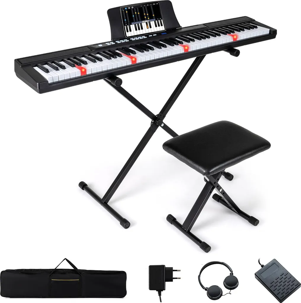 Piano électronique 88 touches avec guide lumineux et meuble pour salon