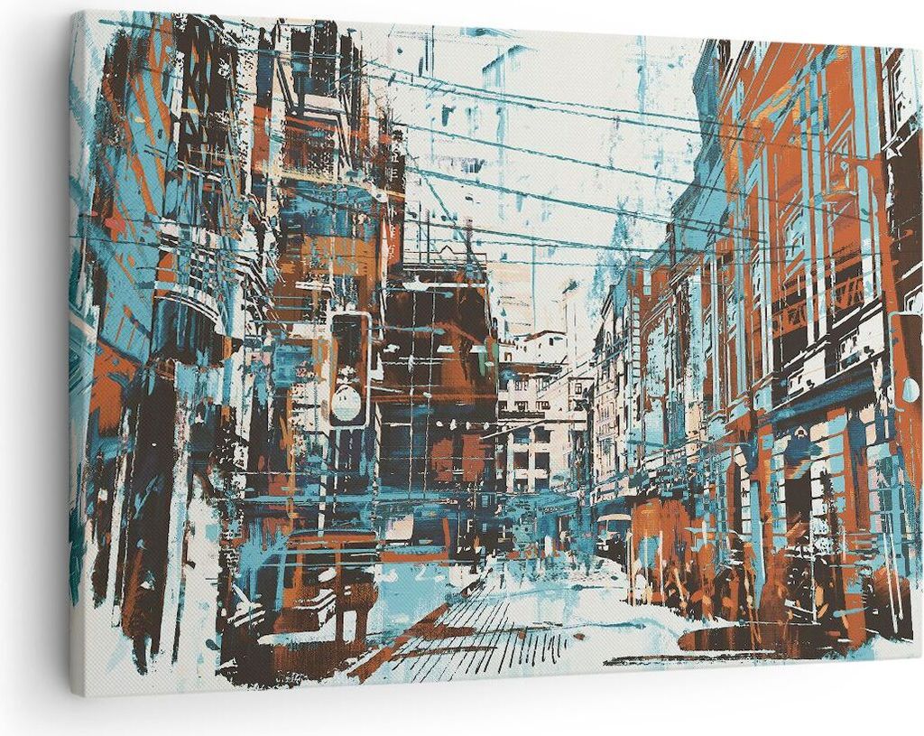 Bild auf Leinwand - Leinwandbild - Stadt Straße Haus - 70x50cm - Wand Bild - Wanddeko - Wandbilder - Leinwanddruck - Bilder - Kunstdruck - Wanddek...