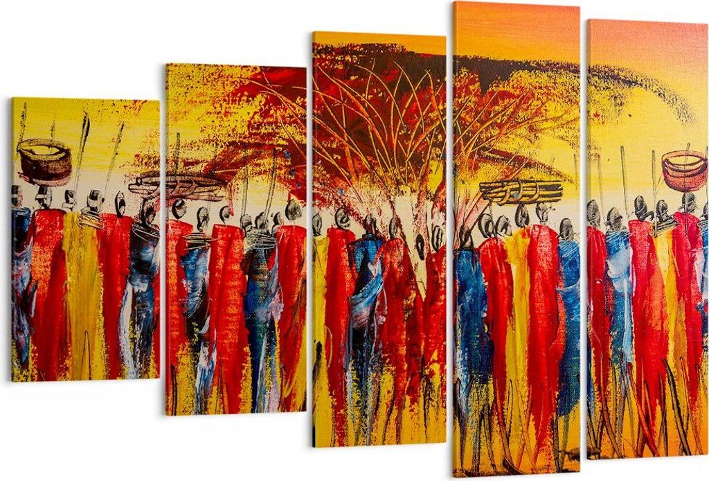 Bild auf Leinwand - Leinwandbild - Afrika Stamm - 150x100cm - Wand Bild - Wanddeko - Wandbilder - Leinwanddruck - Bilder - Kunstdruck - Wanddekorat...
