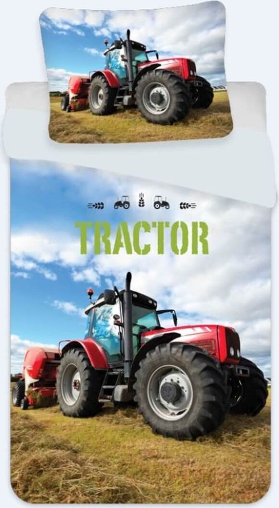 Czerwony traktor - komplet pościeli, 135x200 & 80x80 Zdjęcie produktu 