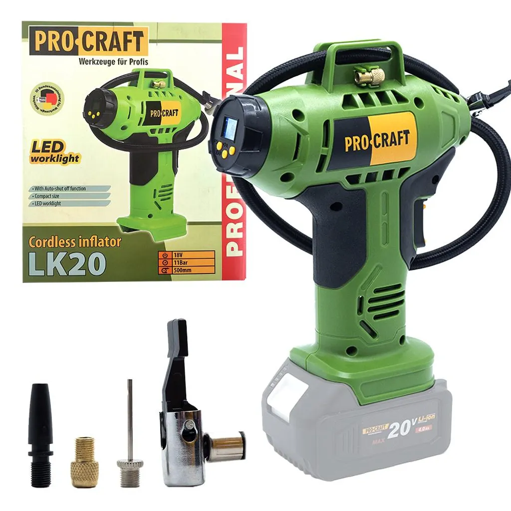 Compresseur sans fil Procraft LK20 : débit d'air stable et 8 bars max