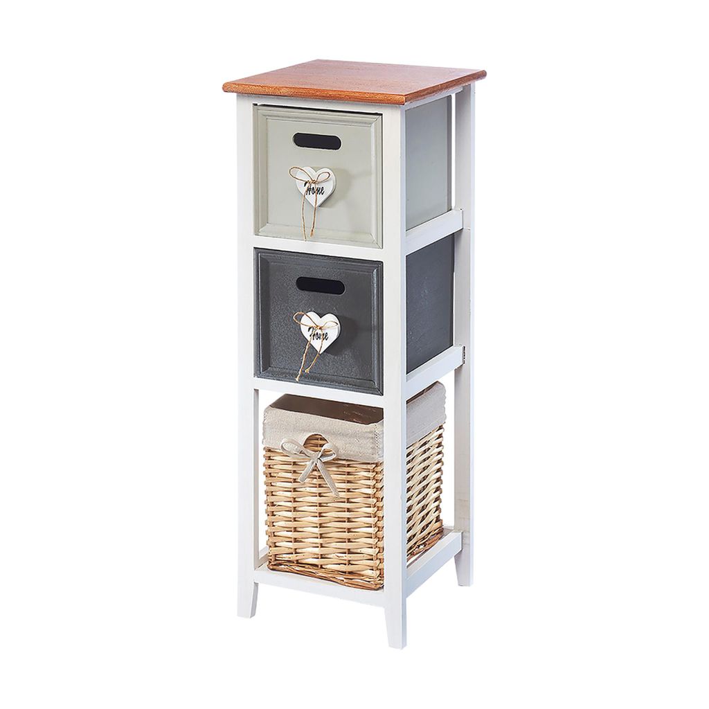 Kobolo Kommode Holzregal Regal 82cm mit 3 Schubfächern - Holz - Natur und Grüntöne - Bücherregale Nachttische Nachtschränke Regale Badregale S...