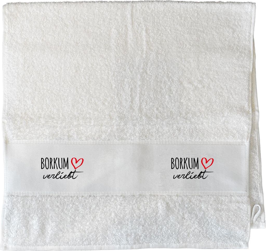 Huuraa Handtuch Borkum verliebt 50x100cm White Baumwolle Handtuch Geschenkidee