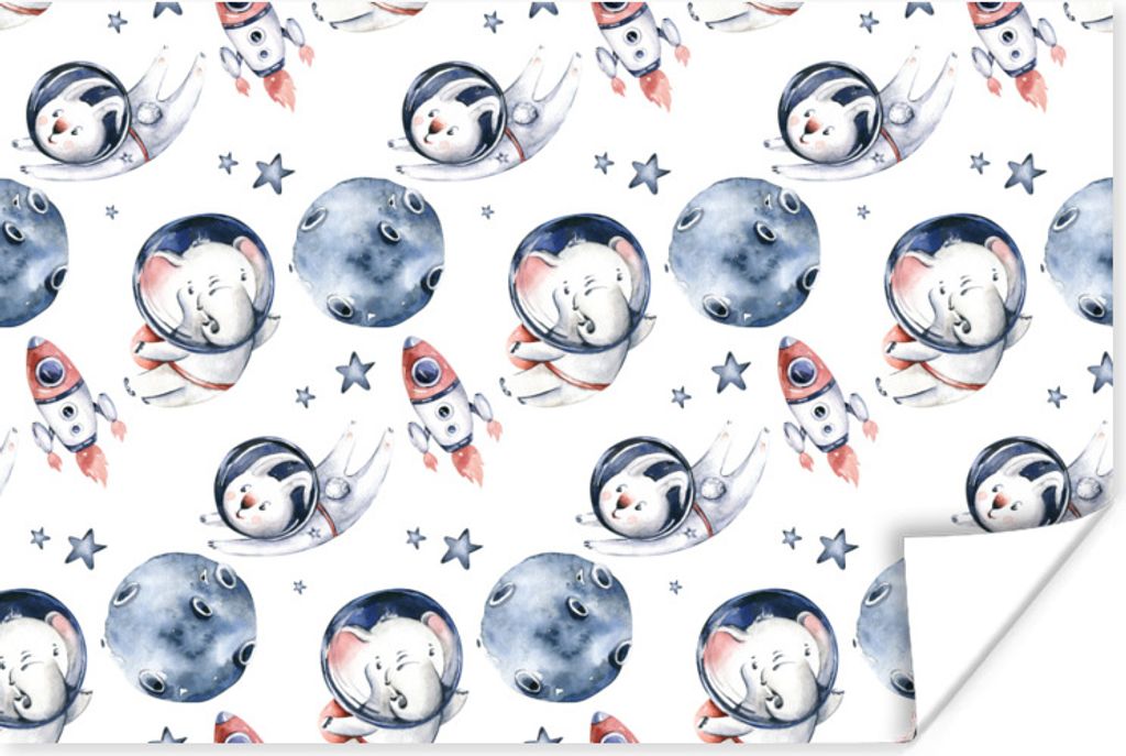 MuchoWow Poster Elefant - Kaninchen - Rakete - Jungen - Mädchen - Kinder - Kind 60x40 cm - Schlafzimmerdekoration