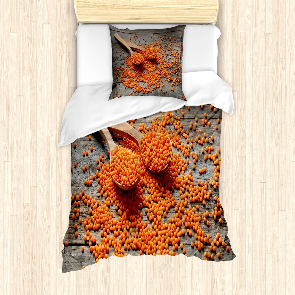 ABAKUHAUS Set copripiumino naturale per letti singoli, lenticchie su cucchiaio, antiacaro, adatto a chi soffre di