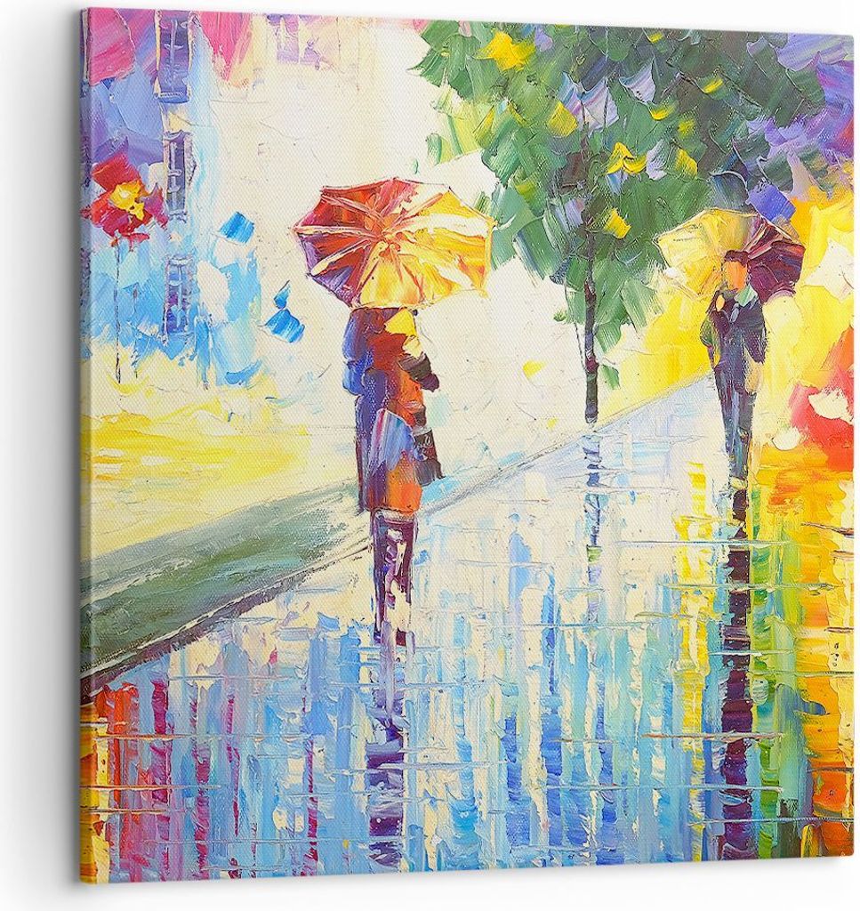 Bild auf Leinwand - Leinwandbild - Park Straße Regen - 60x60cm - Wand Bild - Wanddeko - Wandbilder - Leinwanddruck - Bilder - Kunstdruck - Wanddek...