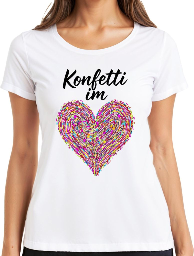 Konfetti Herz bunt Liebe Party Geburtstag Geschenk Valentinstag Damen T-Shirt, Weiß, L