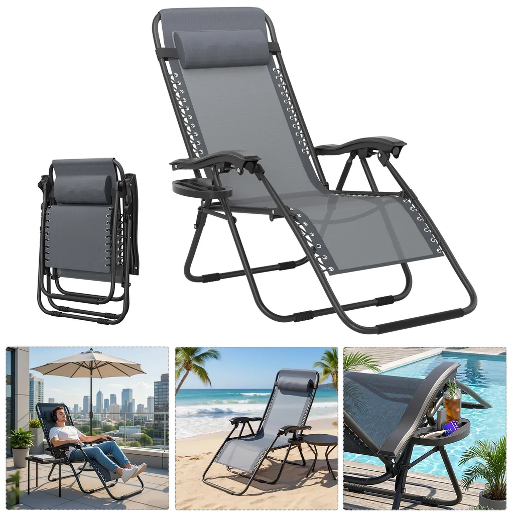 Lit de camp pliant UISEBRT confort cervical gris clair pour jardin 120kg