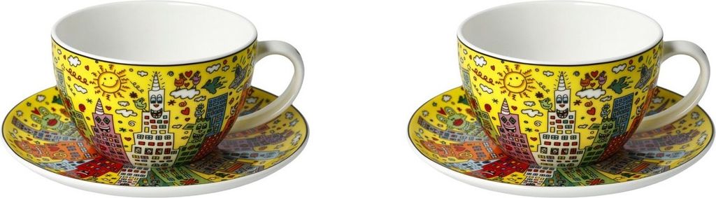 2er Set James Rizzi Tassen My New York City Day mit Untertasse 250ml gelb Goebel