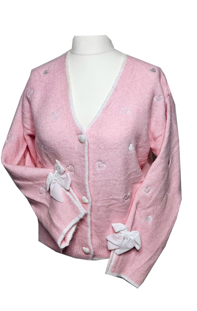 Saison Strickjacke Herz Rosa 40 / 42 Schleifchen Love bestickt Frühling Pastell