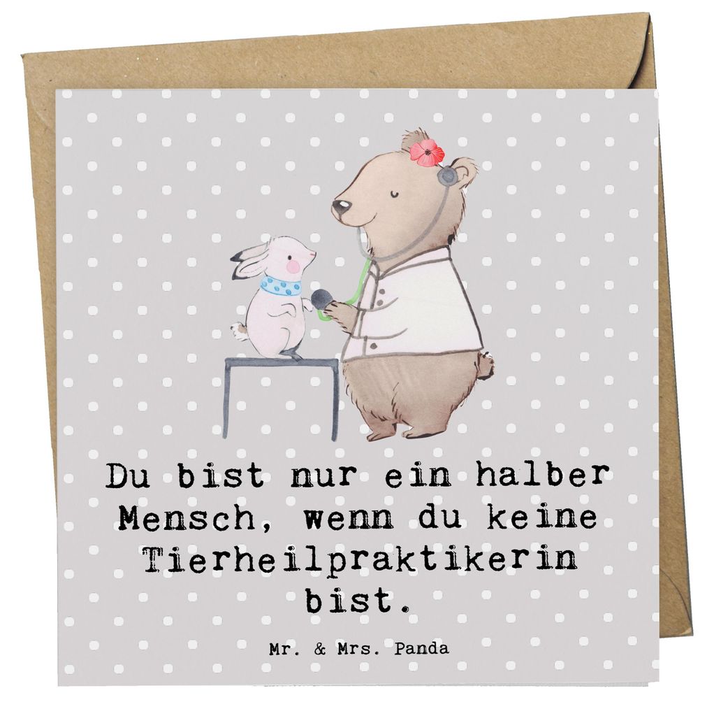 Mr. & Mrs. Panda doppelkarte Tierheilpraktikerin Herz - Grau Pastell - Geschenk, Grußkarte, Glückwunschkarte, faltkarte, anlasskarte, Klappkarte