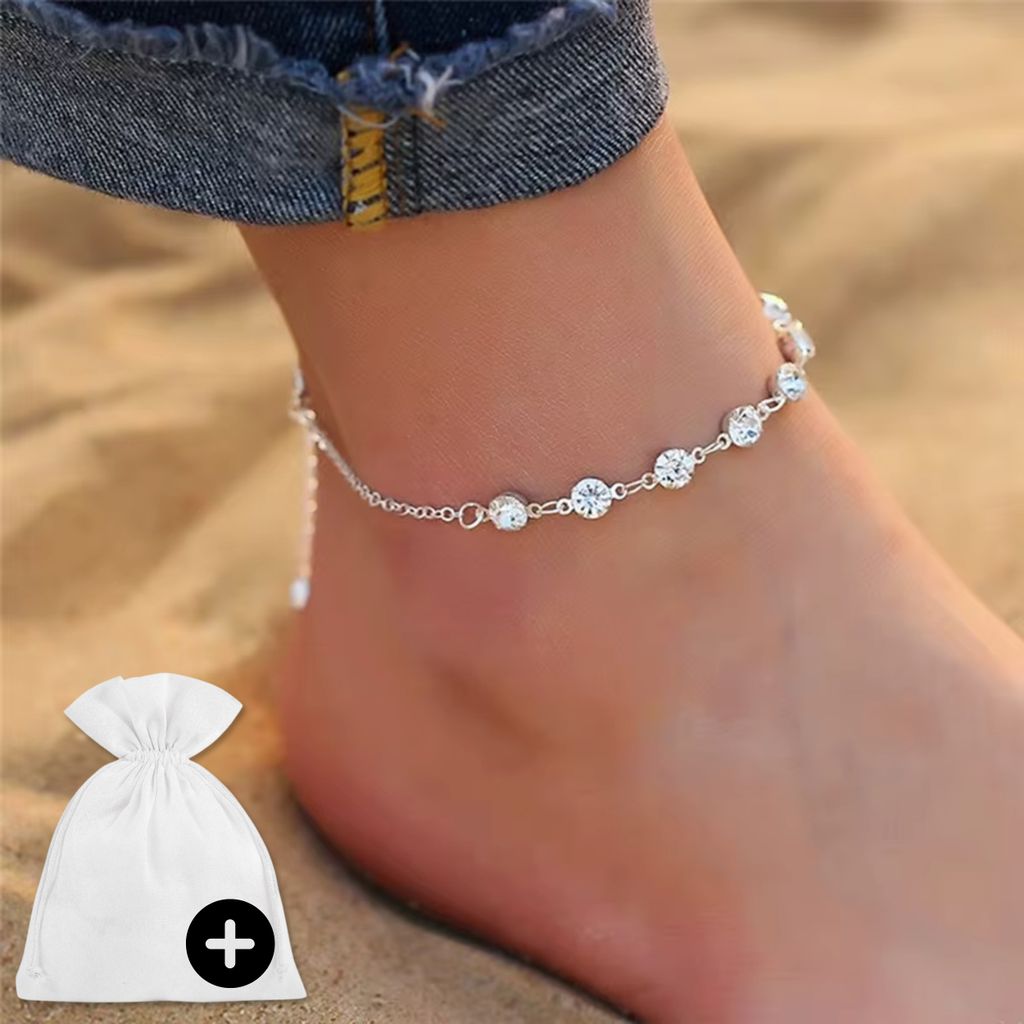 Fußkettchen Fußkette Fußschmuck Fußband Diamanten Silber Produktbild 