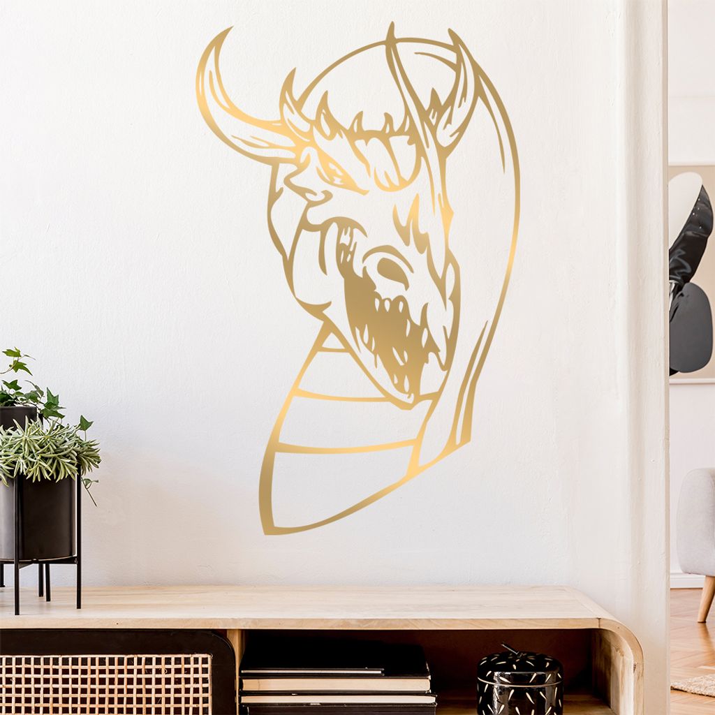 Drachen Kopf Wandtattoo in 6 Größen - Wandaufkleber Wall Sticker - Dekoration, Küche, Wohnzimmer, Schlafzimmer, Badezimmer