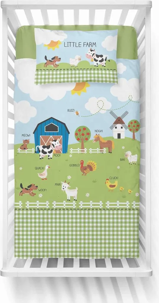 Parure de lit bébé 90x120 cm en coton motif Ferme Detexpol 4991B
