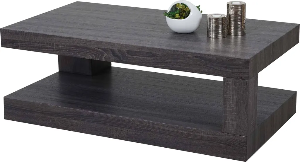 Table basse structure 3D aspect chêne noir et plateau large 110 cm