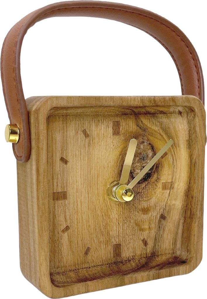 Holz Uhr mit Kunstleder-Gurt und 11cm Höhe