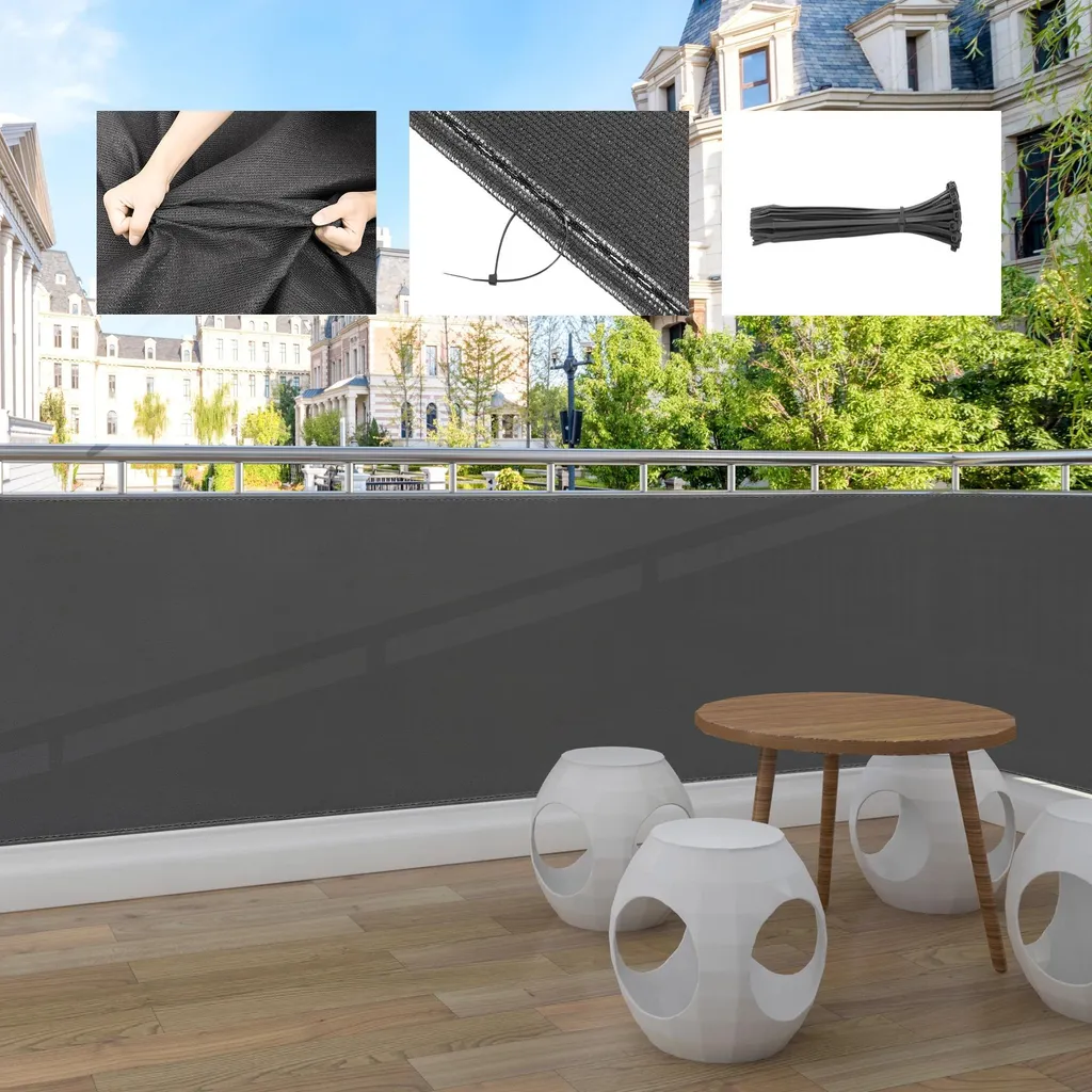 Brise-vue balcon anthracite 1x2m en HDPE résistant UV avec attaches