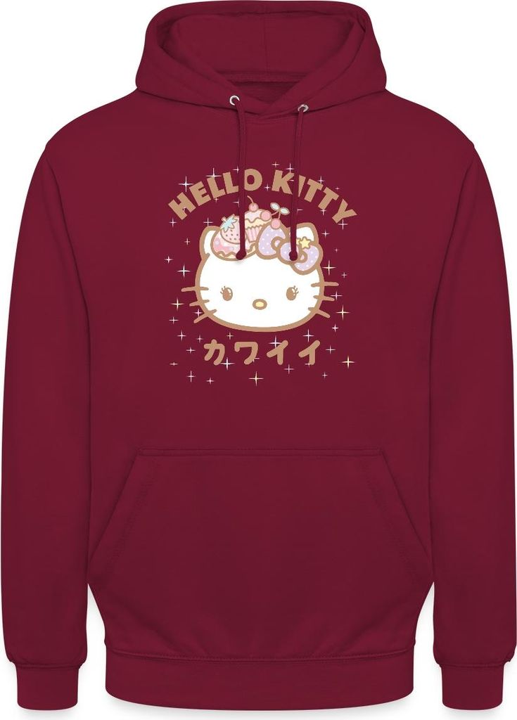 Spreadshirt Hello Kitty Kawaii Stil Uni Hoodie, XL, Bordeaux