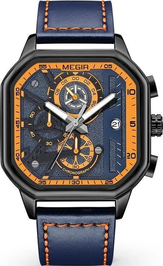 Montre Homme MEGIR LI-38566 Étanche - Cadran Contrasté Bleu et Orange