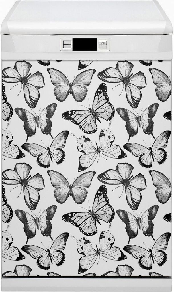 Magnete Dekorative Magnet Folie für Geschirrspüler 45x80 cm Küche - Schmetterling schwarz und weiß