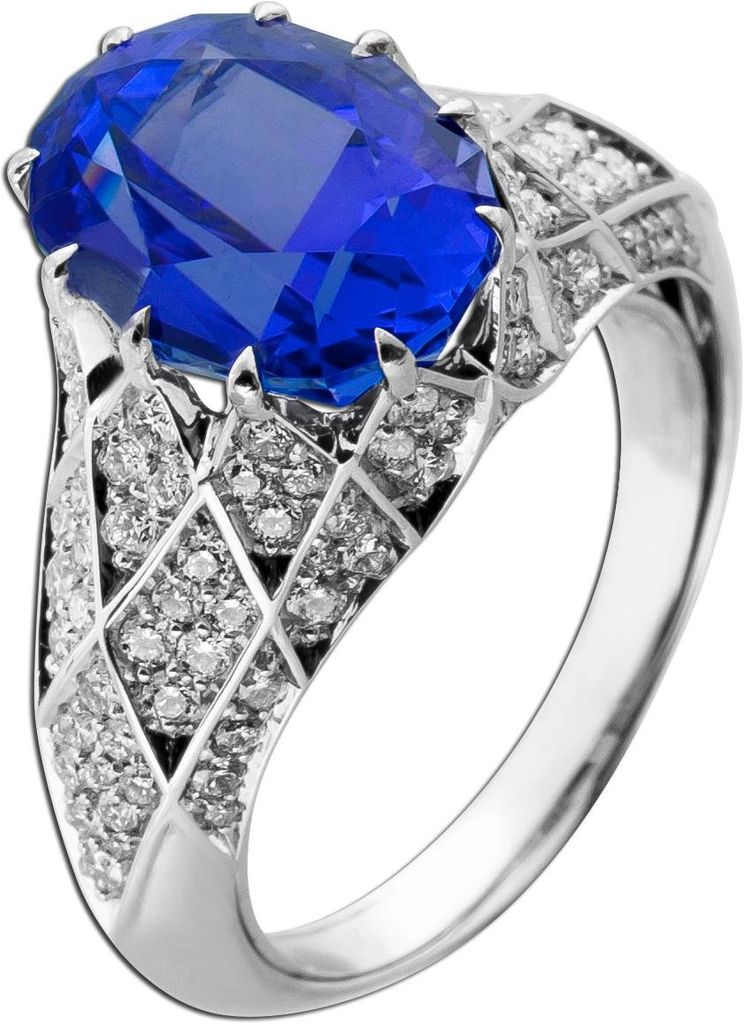 Tansanitring Weißgold 750 18K blauer Edelstein 7ct Brillanten 1.50ct 19
