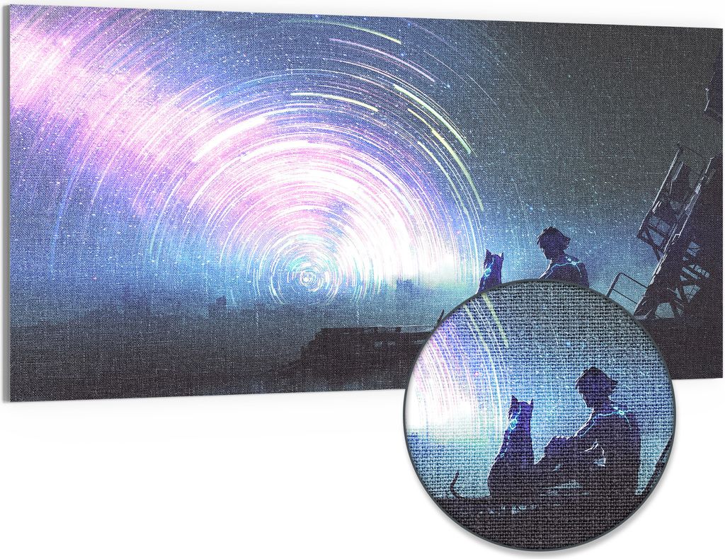 DEQORI Hybrid Leinwand Bild 100x50 cm 'Sternenkomplizen' Wandbild Glas flach modern