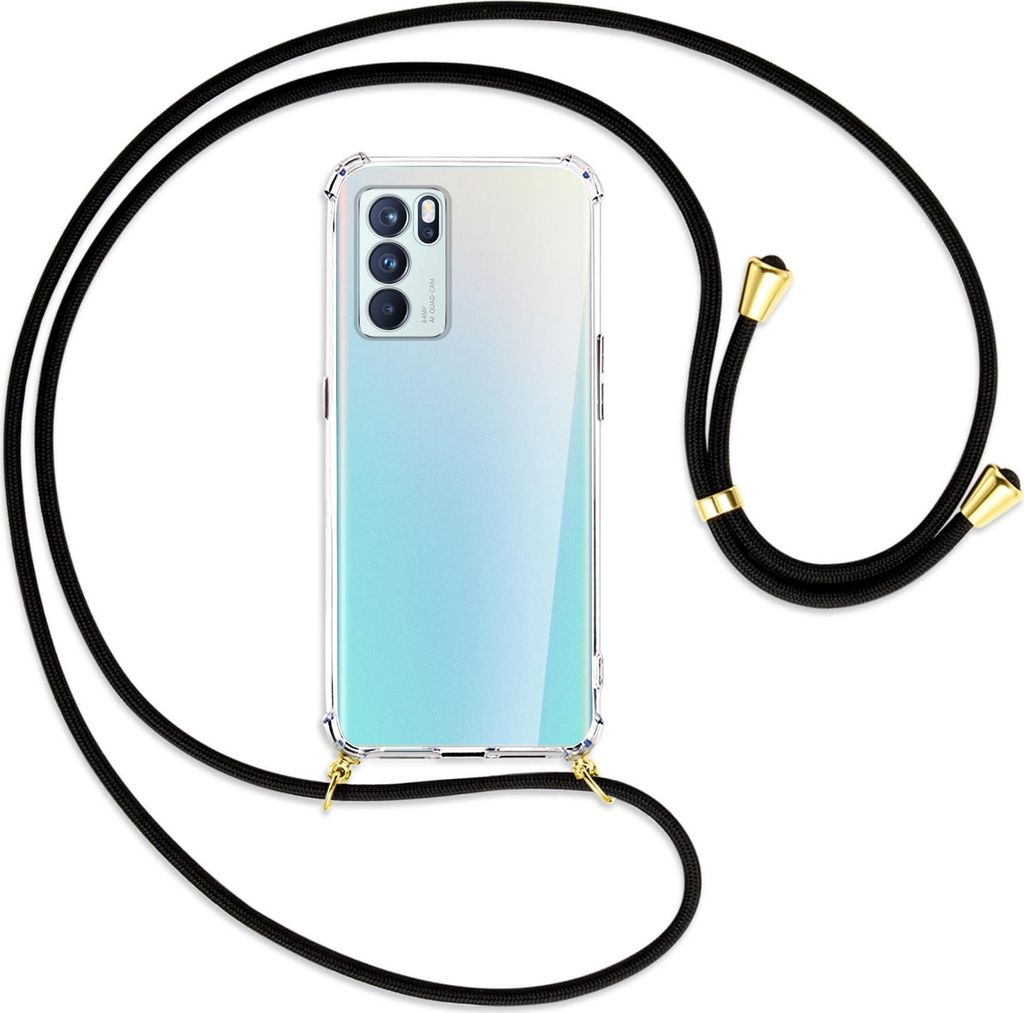Handykette Backcover-Schutzhülle mit Band (Metall goldfarben) für Oppo Reno6 Pro 5G CN (PEPM00) - schwarz