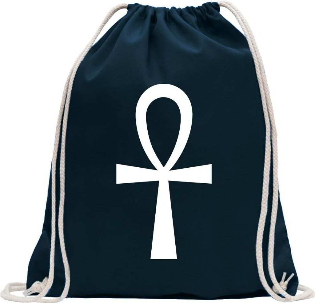 Kiwistar - Turnbeutel - dunkelblau - Ankh Kreuz - Fun Rucksack Sport Beutel Gymsack Baumwolle mit Ziehgurt