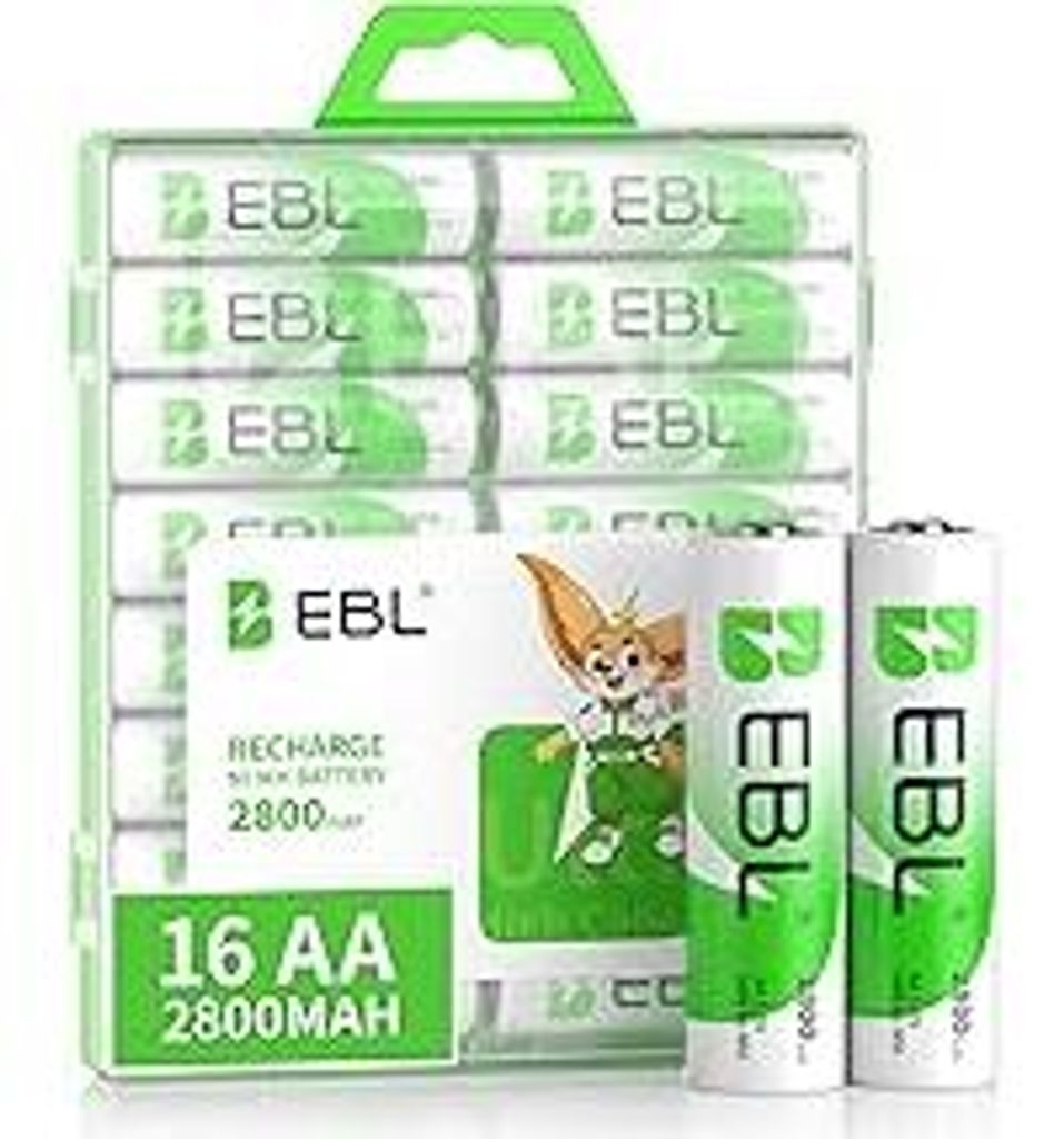 EBL Akku AA Mignon 2800mAh 16 Stück - wiederaufladbare Batterien AA, hohe Ladezyklen, geringe Selbstentladung, inkl. Akkubox