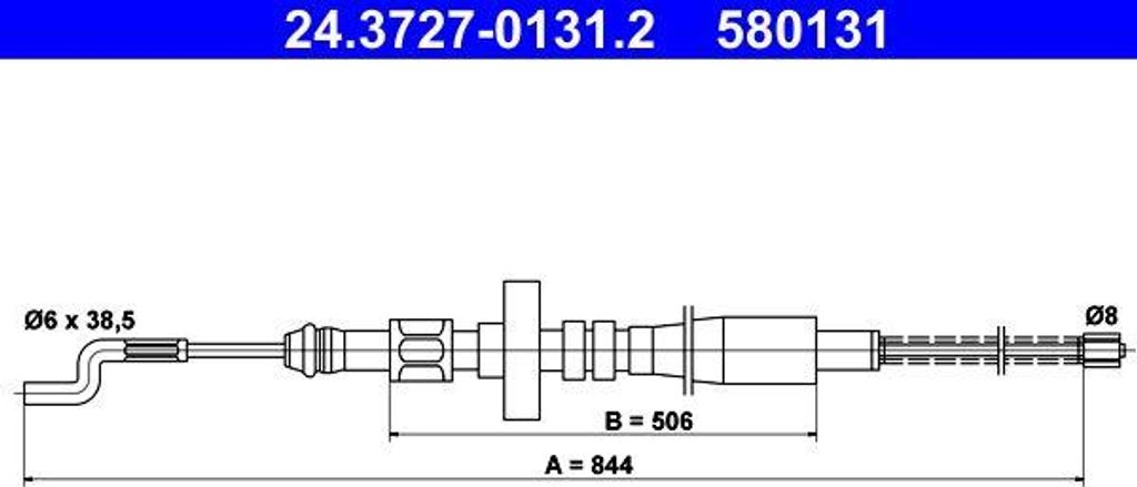 ATE 24.3727-0131.2 Seilzug, Handbremse OE 701609701 kompatibel mit Transporter IV