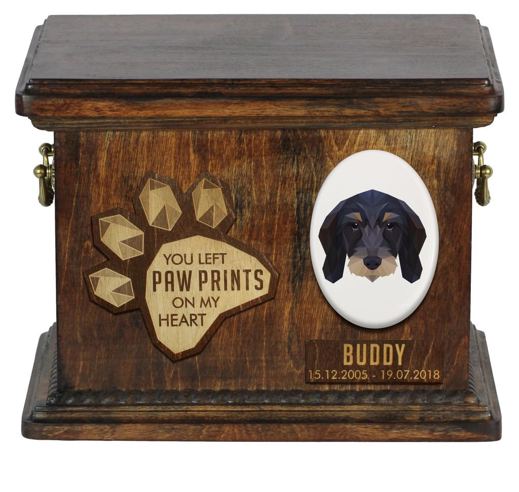 Dachshund Rauhhaar, Dackel, Teckel Personalisierte Hundeurne mit Gravur, Erinnerungsbox für Hundeknochen von der Marke Art-Dog