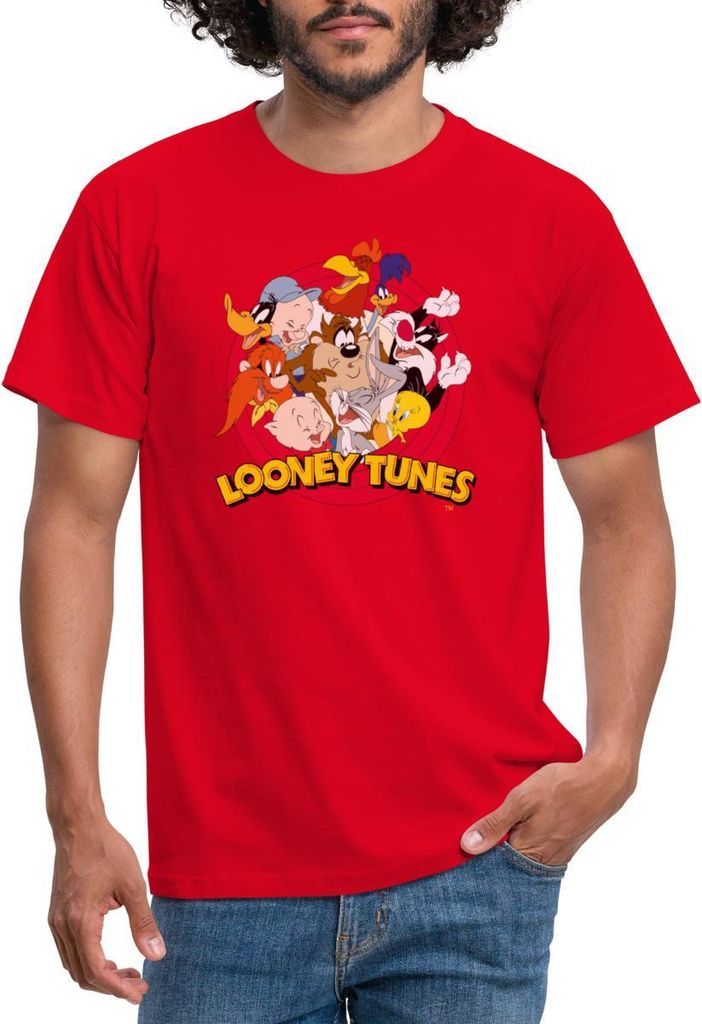 Spreadshirt Looney Tunes Bugs Bunny Logo Gruppenbild Männer T-Shirt, 3XL, Rot