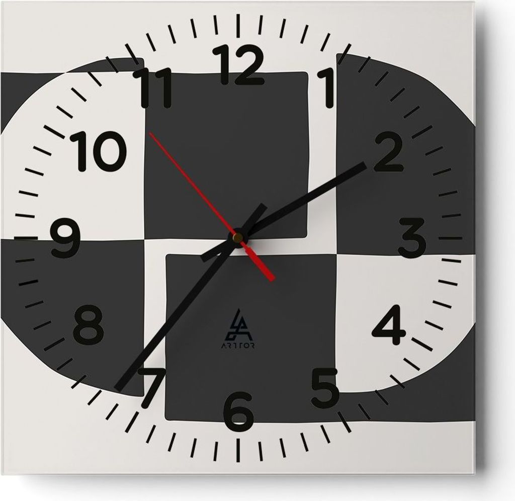 Wanduhr - Quadrat - Glasuhr - Abstraktion Kontrast Figuren - 30x30cm - Schleichendes Uhrwerk - Lautlos - zum Aufhängen bereit - Dekoration Modern ...