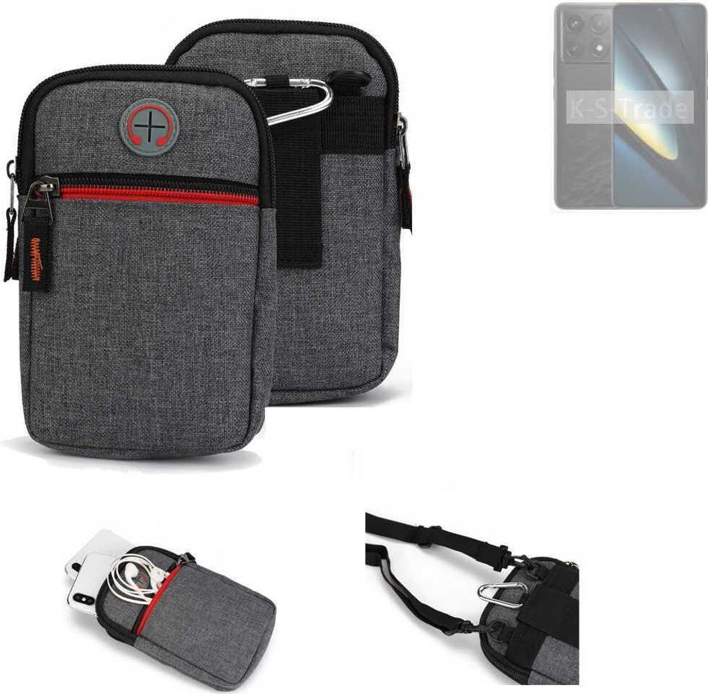 K-S-Trade Holster Gürteltasche kompatibel mit POCO F6 Pro Handy Tasche Schutz Hülle grau Zusatzfächer 1x