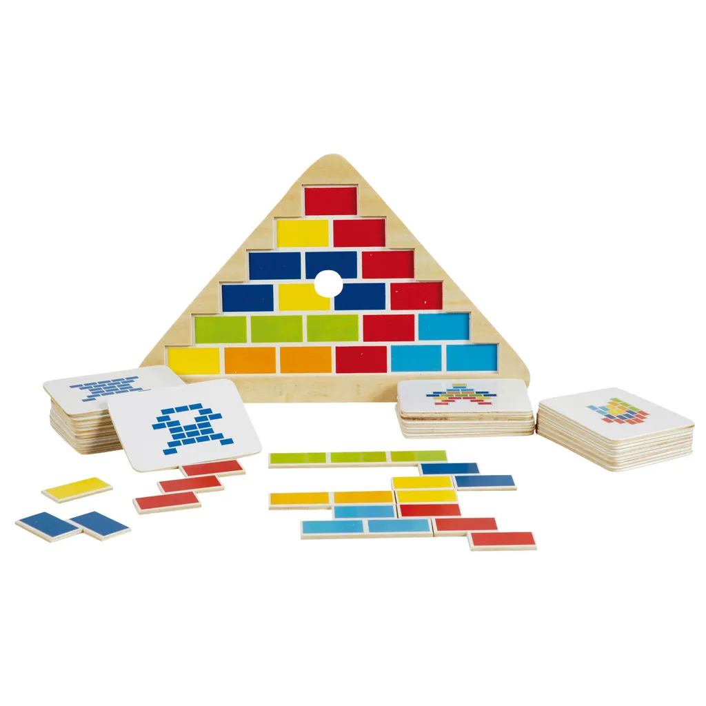 Puzzle à segments en bois goki triangle arc-en-ciel éducatif et robuste - 4