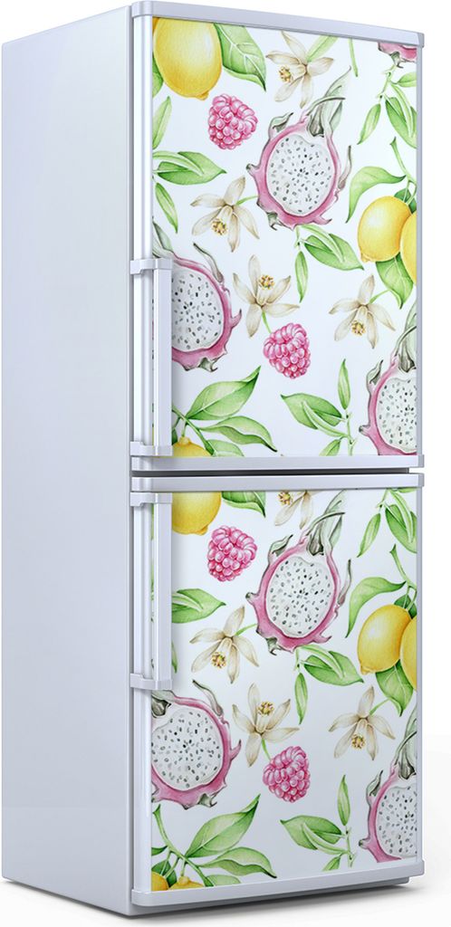 Kühlschrankdekoration 60x180 cm Aufkleber auf dem Kühlschrank - Pitahaya Zitrone Tropische Früchte