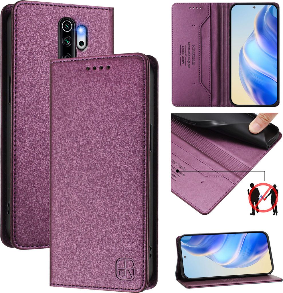 Lederhülle für Xiaomi Redmi Note 8 Pro Hülle Flip Brieftasche Kartenfächern Ständer Schutzhülle Lila