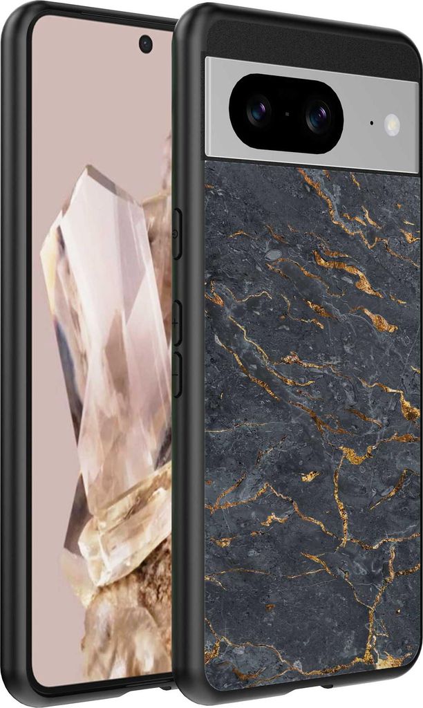 Fit für Google Pixel 8 Pro Telefon Fall mit Grau Gold Marmor Print - TPU Backcover Fall Grau Gold Marmor Design - Schwarz - Smartphonica
