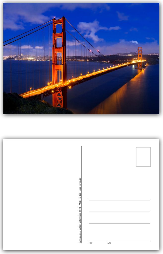 12 Stück Postkarten Golden Gate Bridge, San Fransisco - Kalifornien Format: DIN A6 / 105 x 148 mm ( PKT-105 )