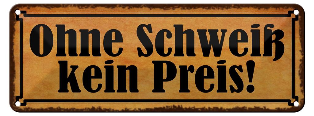 Blechschild Spruch 27x10cm ohne Schweiß kein Preis Dekoration