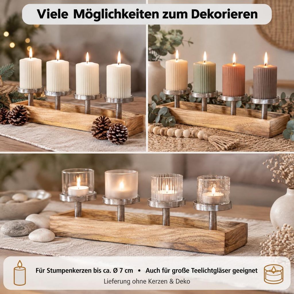 Adventskranz Holz Advent Kerzenhalter länglich modern