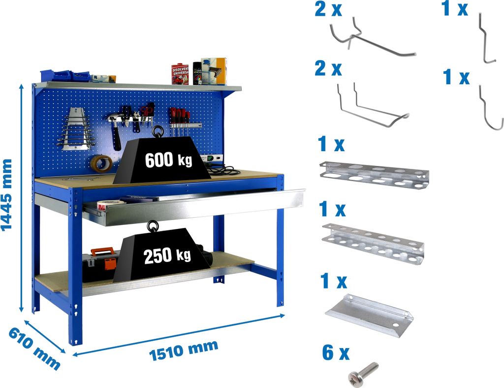 Simonrack Werkbank-Set SIMONWORK BT3 BOX blau 1 Schublade 151,0 x 61,0 x 144,5 cm