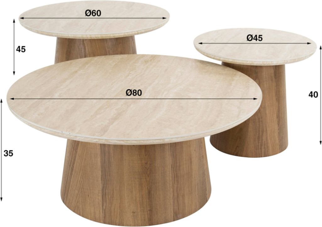 KAWOLA Couchtisch PRETO Set 3-tlg. Keramik weiß