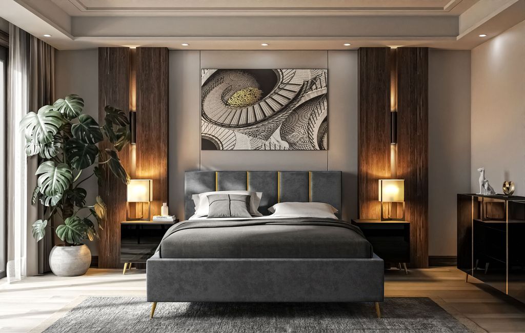 Polsterbett TIFFANY mit Behälter 140x200 cm- Kopfteil:105 cm French Velvet 666